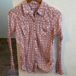 Roper Woman Western Long Sleeve Snap Down Pink and Brown Size M
